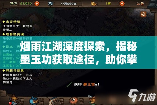 烟雨江湖深度探索，揭秘墨玉功获取途径，助你攀登武学至高巅峰
