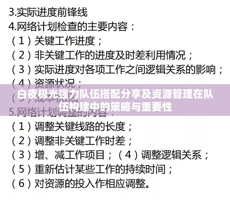 白夜极光强力队伍搭配分享及资源管理在队伍构建中的策略与重要性