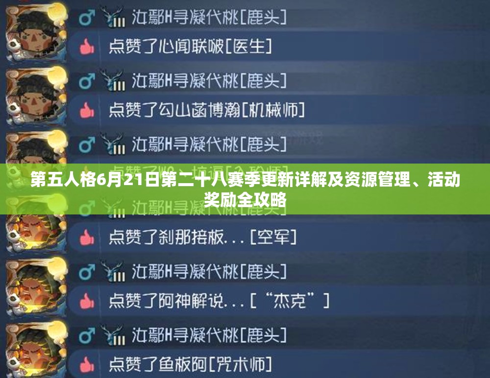 第五人格6月21日第二十八赛季更新详解及资源管理、活动奖励全攻略