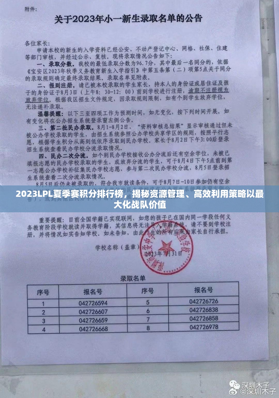 2023LPL夏季赛积分排行榜，揭秘资源管理、高效利用策略以最大化战队价值