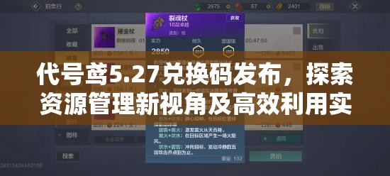 代号鸢5.27兑换码发布，探索资源管理新视角及高效利用实战策略