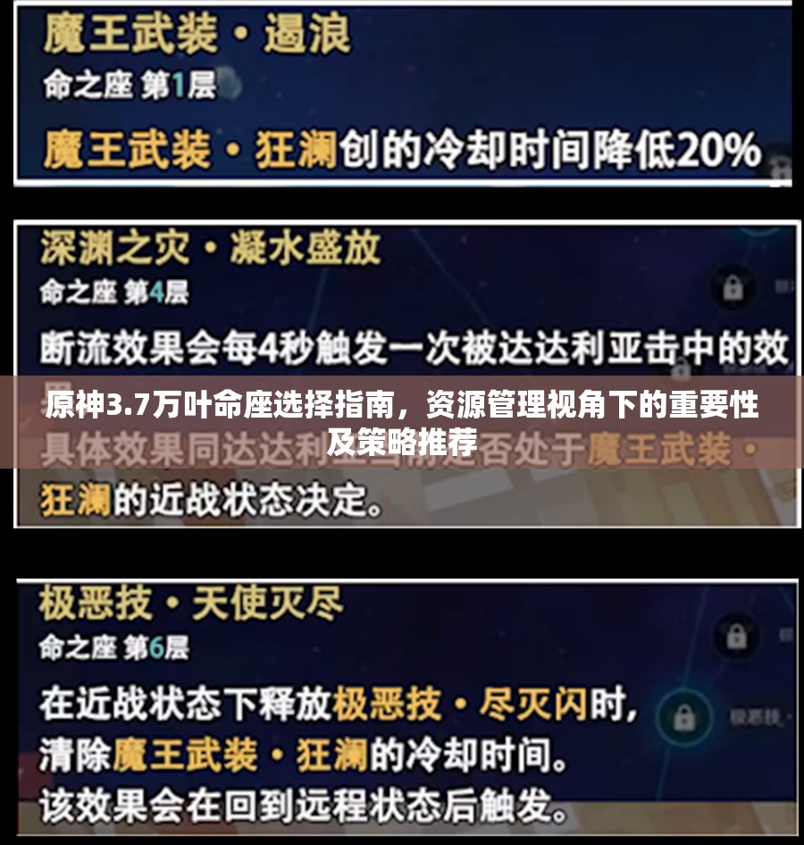 原神3.7万叶命座选择指南，资源管理视角下的重要性及策略推荐