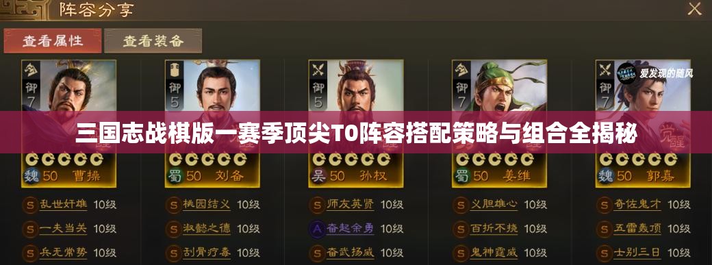 三国志战棋版一赛季顶尖T0阵容搭配策略与组合全揭秘