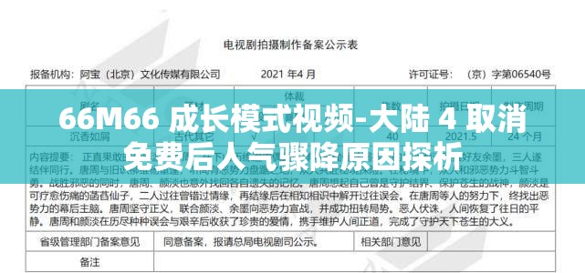66M66 成长模式视频-大陆 4 取消免费后人气骤降原因探析
