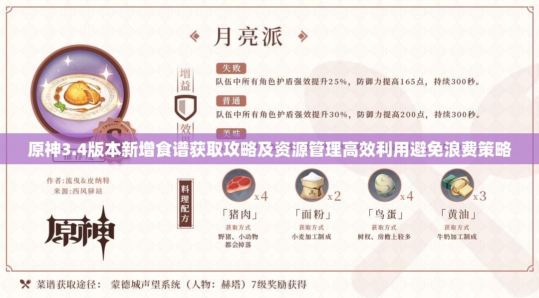 原神3.4版本新增食谱获取攻略及资源管理高效利用避免浪费策略