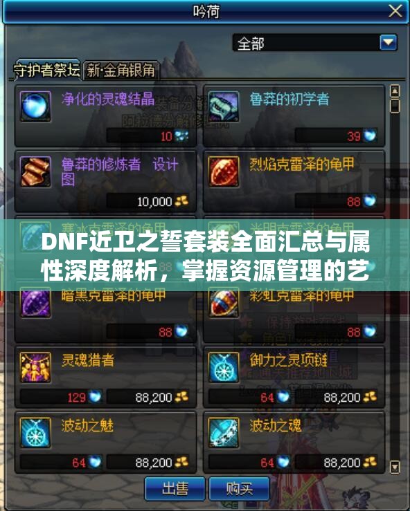 DNF近卫之誓套装全面汇总与属性深度解析，掌握资源管理的艺术