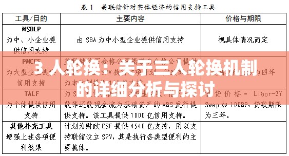3 人轮换：关于三人轮换机制的详细分析与探讨