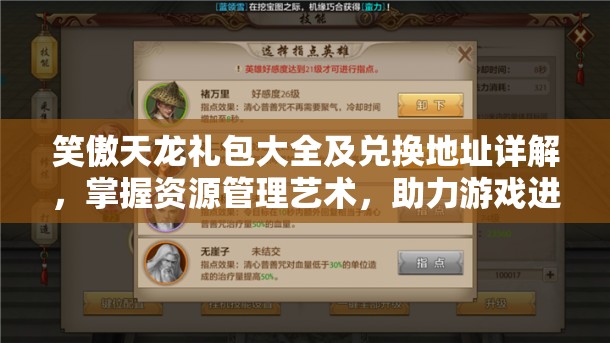 笑傲天龙礼包大全及兑换地址详解，掌握资源管理艺术，助力游戏进阶
