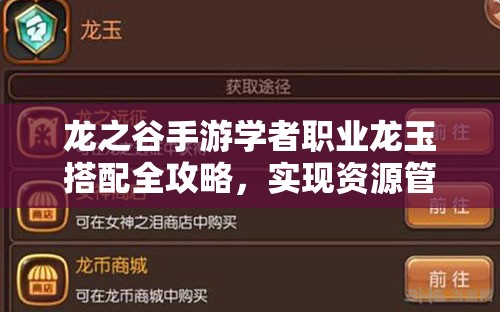 龙之谷手游学者职业龙玉搭配全攻略，实现资源管理高效使用与价值最大化