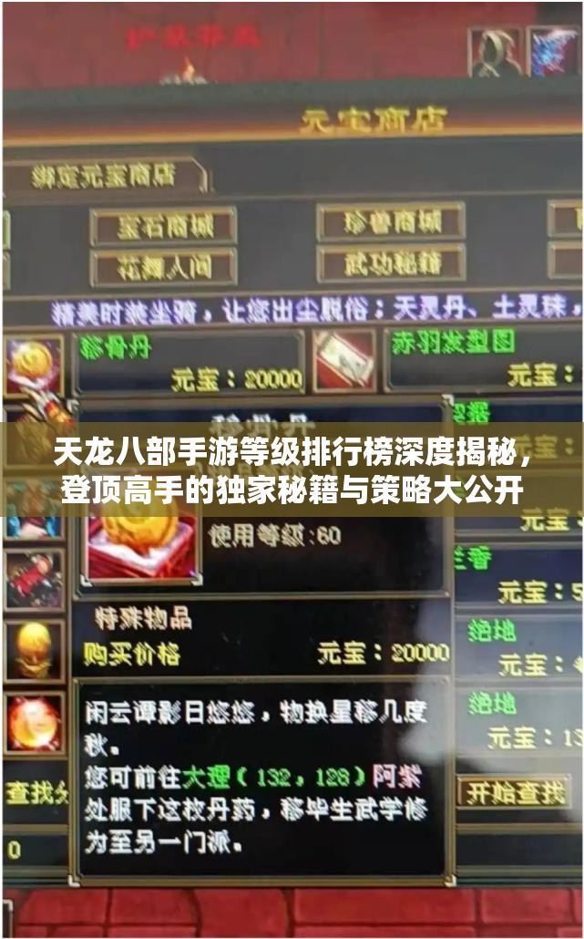 天龙八部手游等级排行榜深度揭秘，登顶高手的独家秘籍与策略大公开