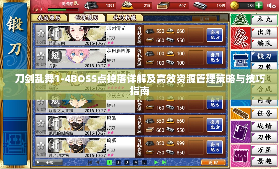 刀剑乱舞1-4BOSS点掉落详解及高效资源管理策略与技巧指南