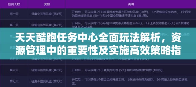 天天酷跑任务中心全面玩法解析，资源管理中的重要性及实施高效策略指南