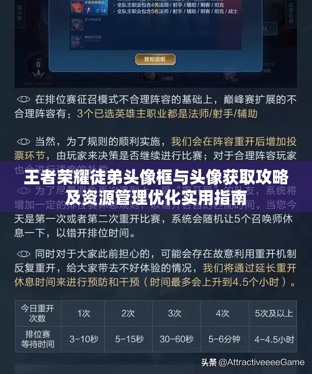 王者荣耀徒弟头像框与头像获取攻略及资源管理优化实用指南
