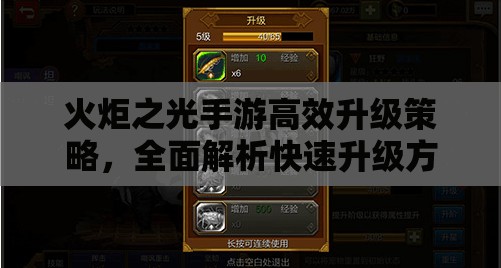 火炬之光手游高效升级策略，全面解析快速升级方法与攻略
