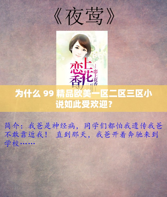 为什么 99 精品欧美一区二区三区小说如此受欢迎？