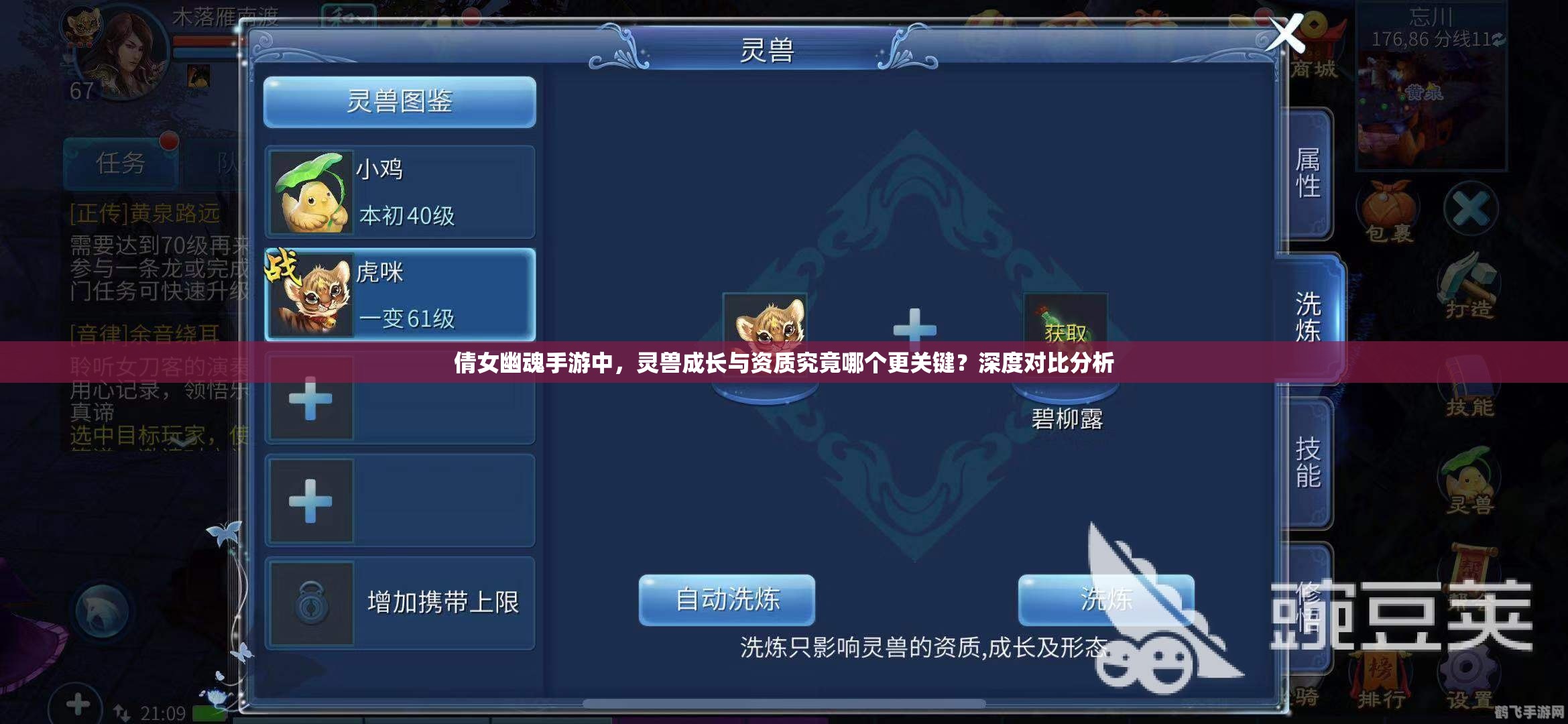 倩女幽魂手游中，灵兽成长与资质究竟哪个更关键？深度对比分析