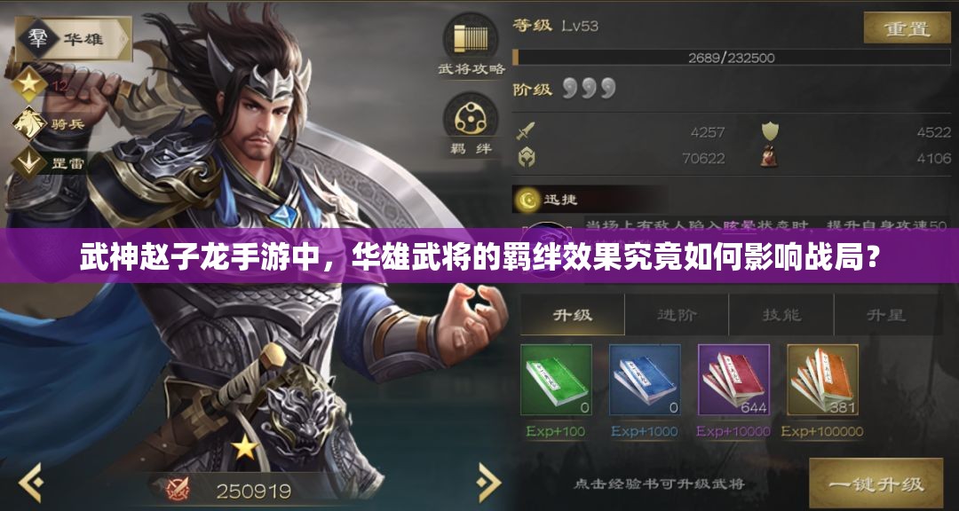 武神赵子龙手游中，华雄武将的羁绊效果究竟如何影响战局？