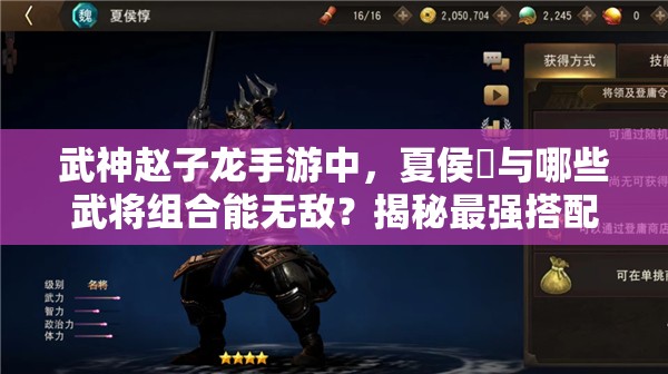 武神赵子龙手游中，夏侯惇与哪些武将组合能无敌？揭秘最强搭配！