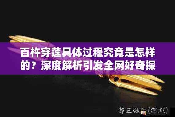 百杵穿莲具体过程究竟是怎样的？深度解析引发全网好奇探秘百杵穿莲：其具体过程到底包含哪些步骤？令人瞩目想知道百杵穿莲的具体过程？这里详细揭晓答案