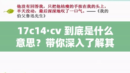 17c14·cv 到底是什么意思？带你深入了解其背后的含义与价值