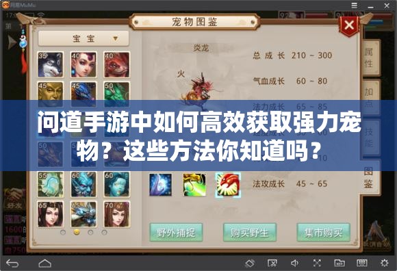 问道手游中如何高效获取强力宠物？这些方法你知道吗？